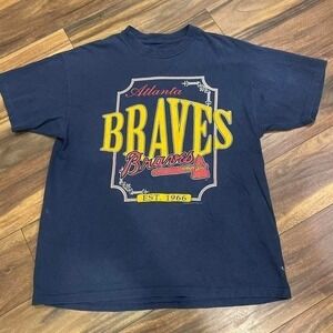 Atlanta Braves navy and yellow vintage 90s cotton T-shirt baseball